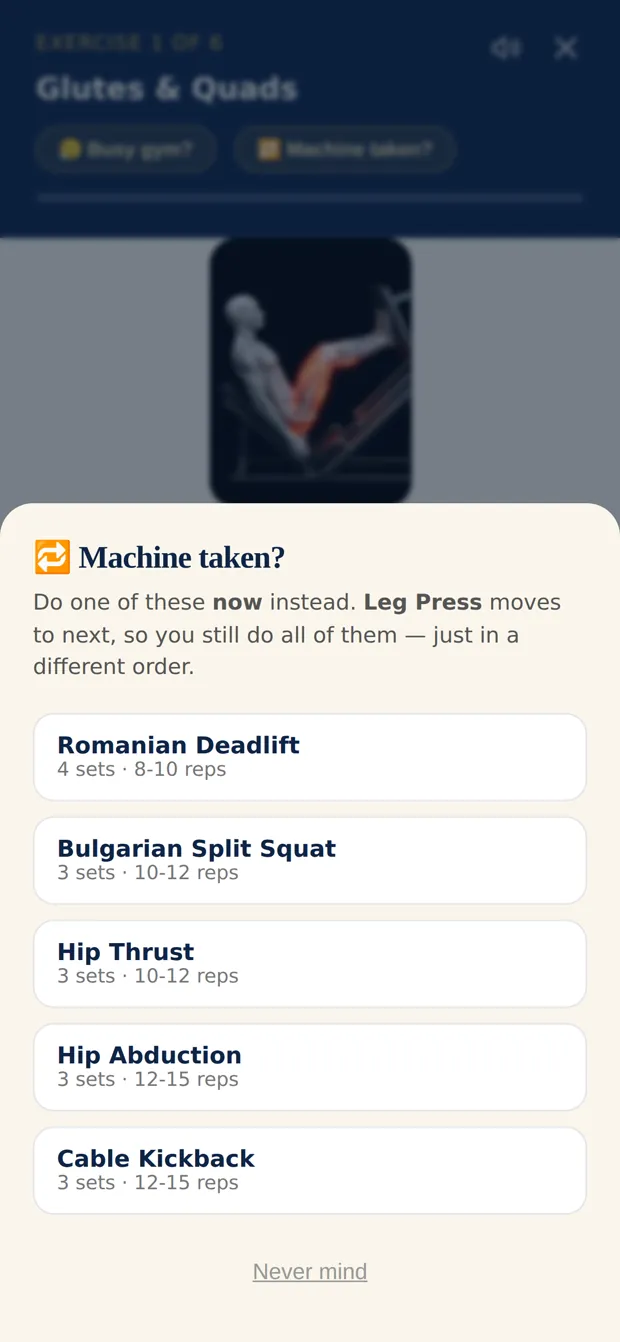 AGUNA machine taken sheet offering alternative exercises so the session keeps moving