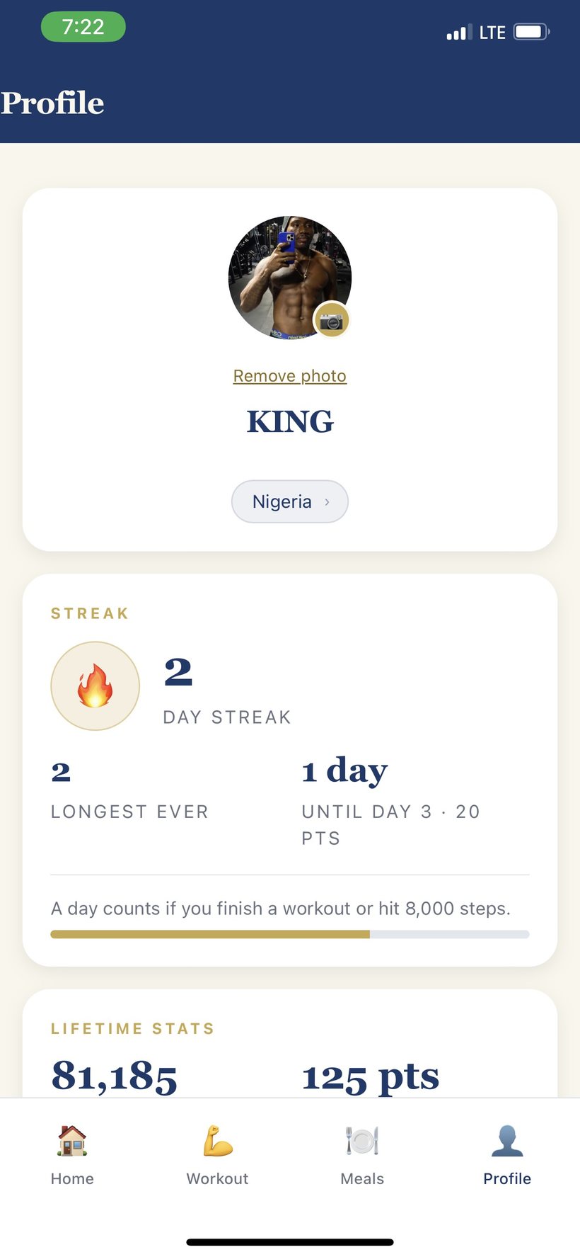 AGUNA profile for KING with streak and lifetime stats